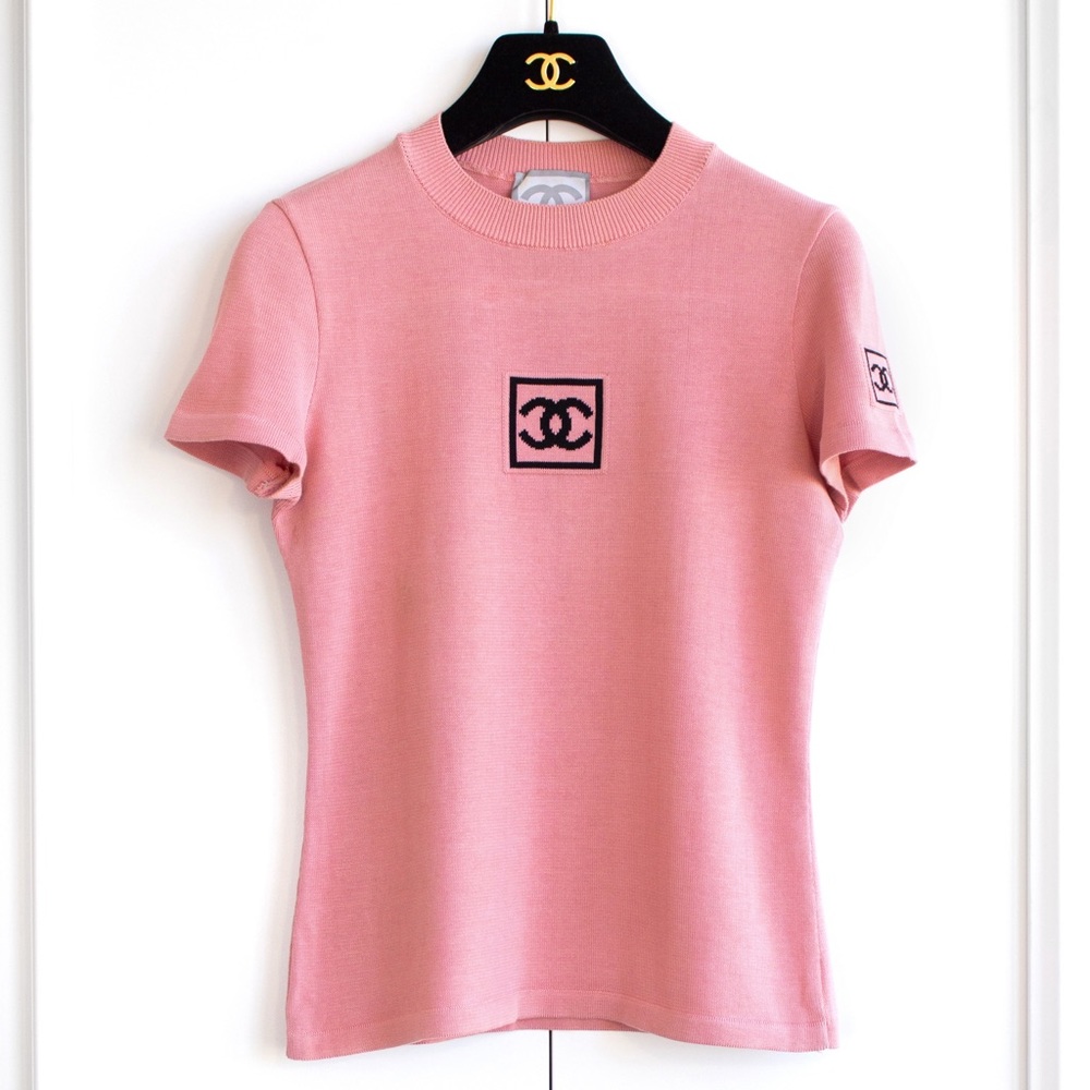 Chanel Identification Vintage 2003 Pink Black Knit Y2K CC Logo Top T-Shirt - Picture 3 of 15